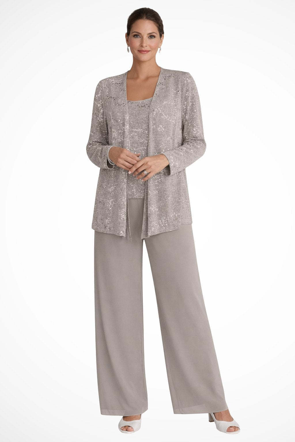 Roxane Sequin Three Piece Pant Set - Taupe