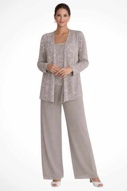 Roxane Sequin Three Piece Pant Set - Taupe