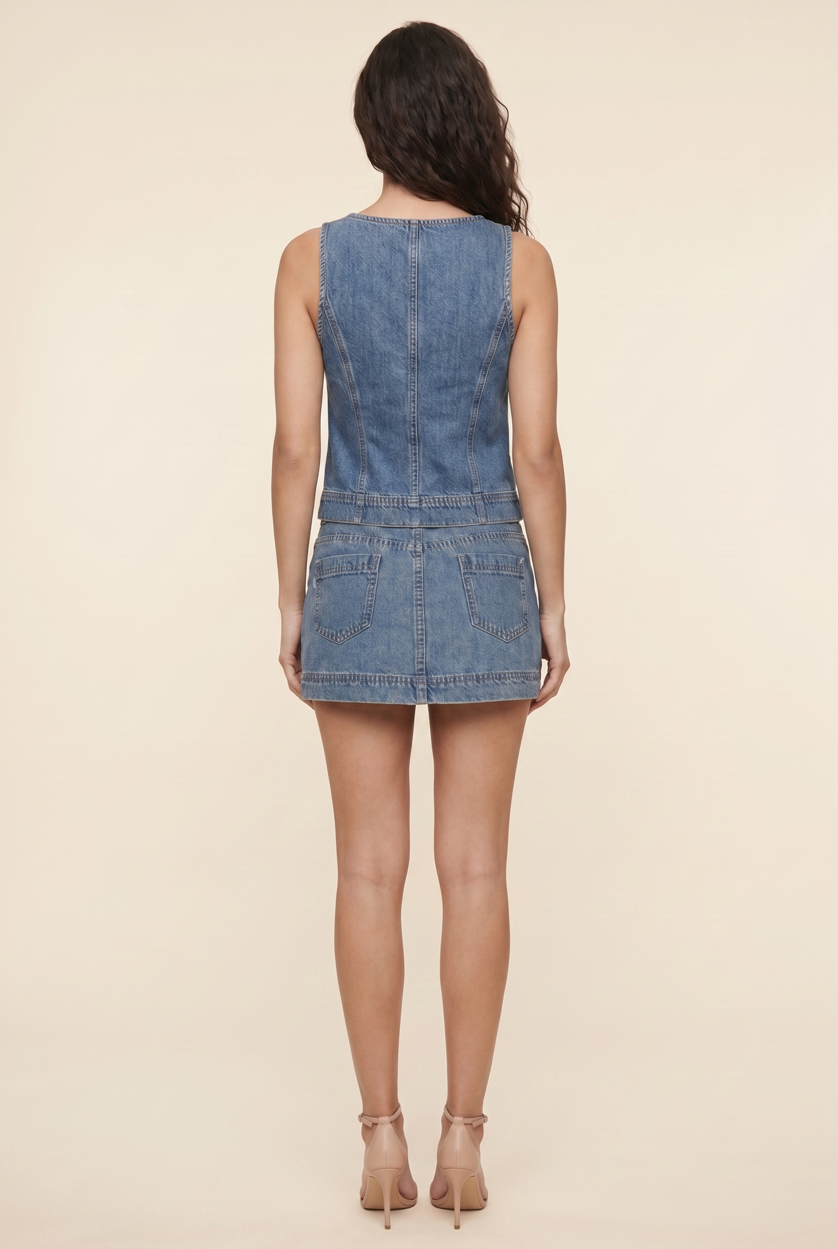Ruxandra Lace-Up Denim Set - Medium Blue Denim