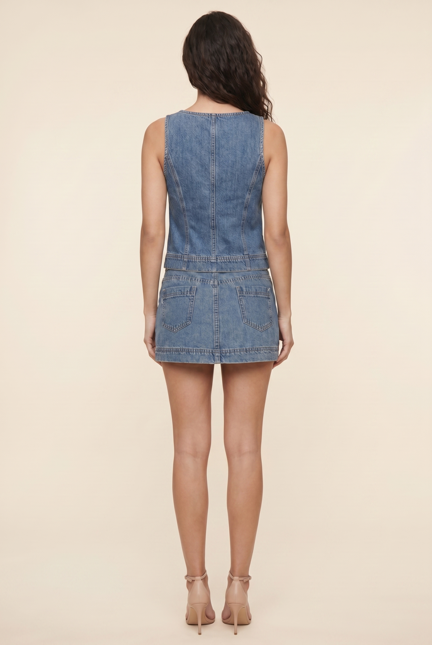 Ruxandra Lace-Up Denim Set - Medium Blue Denim