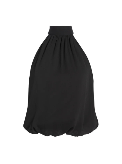 Black pleated bubble hem mini dress skirt with structured waistband