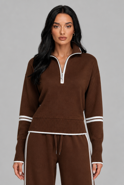 Saylor Half-Zip Striped Lounge Set - Brown