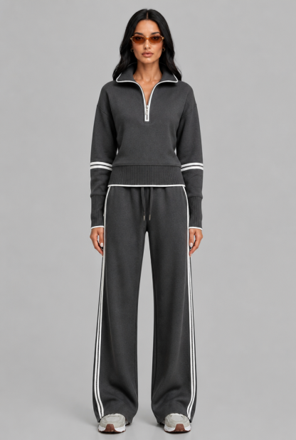 Saylor Half-Zip Striped Lounge Set - Dark Gray