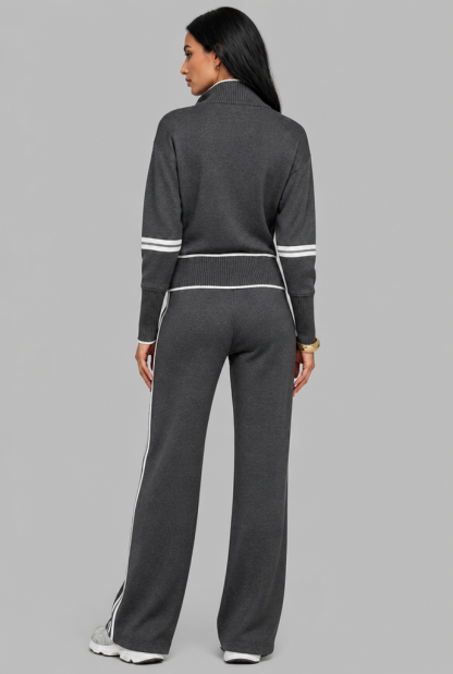 Saylor Half-Zip Striped Lounge Set - Dark Gray
