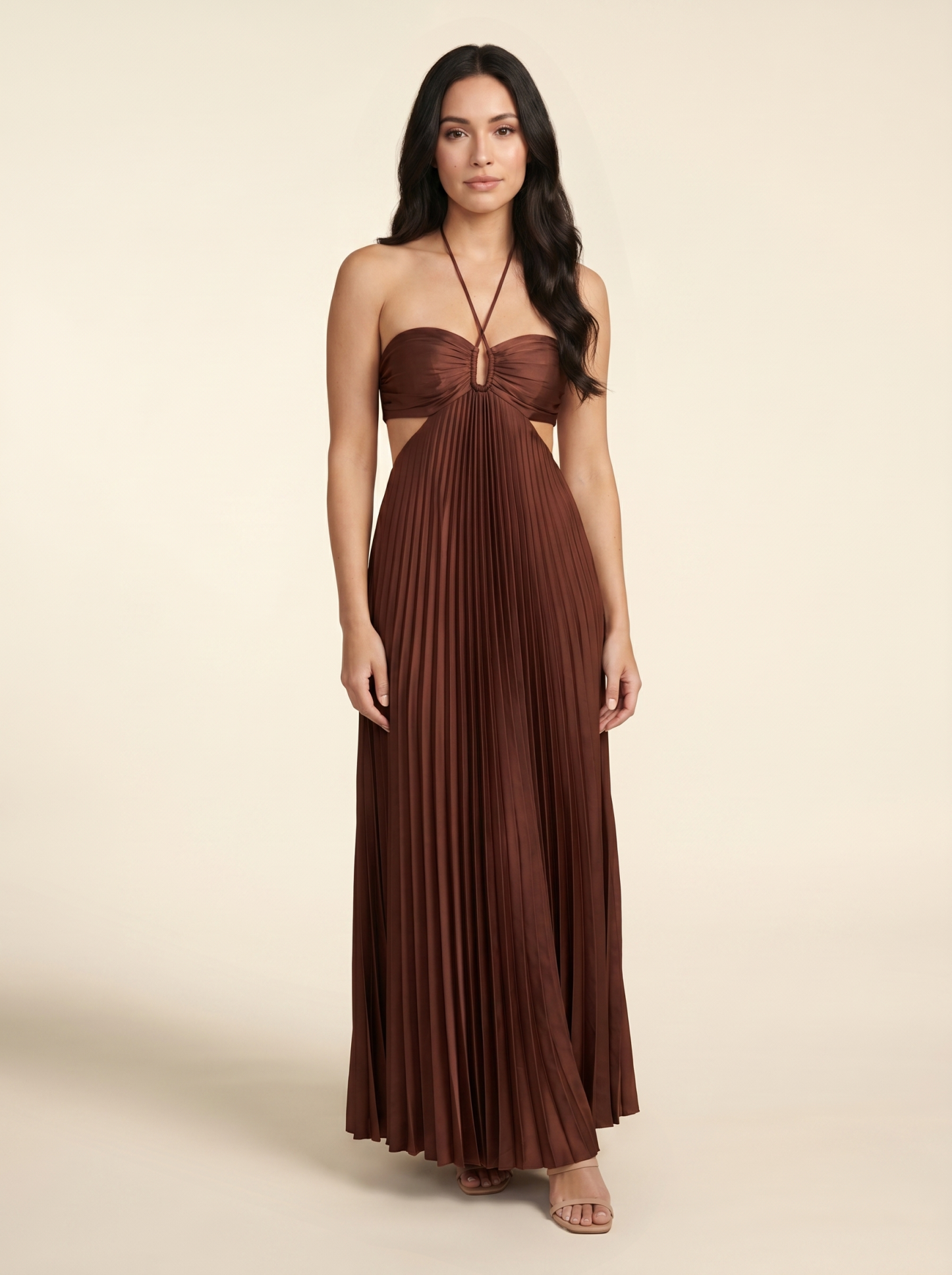 Seraphine Halter Maxi Dress - Chocolate Brown