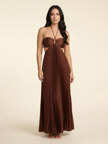 Seraphine Halter Maxi Dress - Chocolate Brown