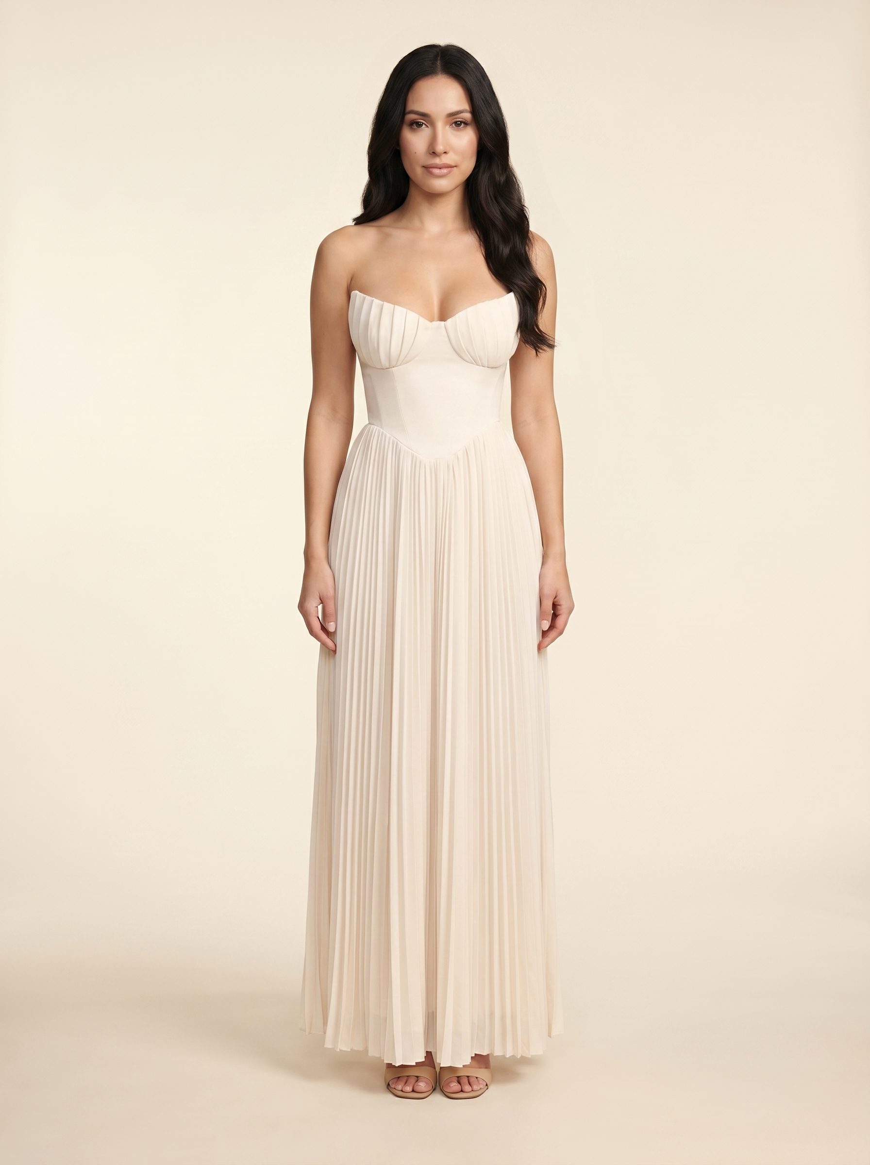 Sidonie Pleated Maxi Dress - Cream