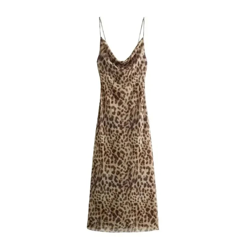 Leopard print backless maxi dress back flat lay showing open back design