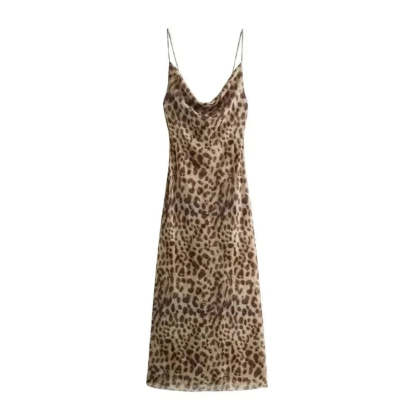 Leopard print backless maxi dress back flat lay showing open back design