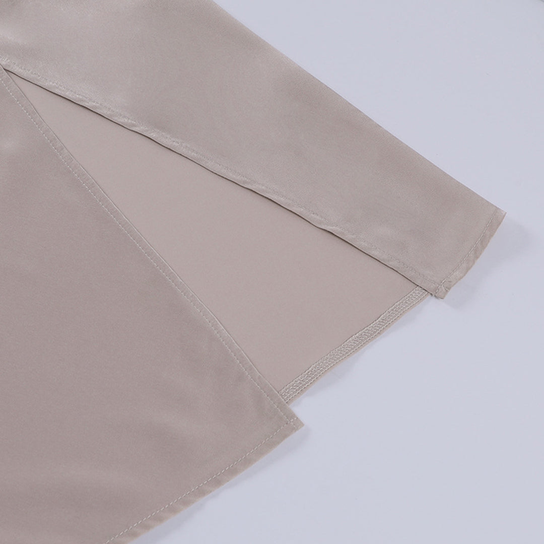 Beige wrap maxi dress long sleeve cuff with finished seaming