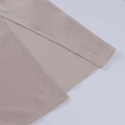 Beige wrap maxi dress long sleeve cuff with finished seaming