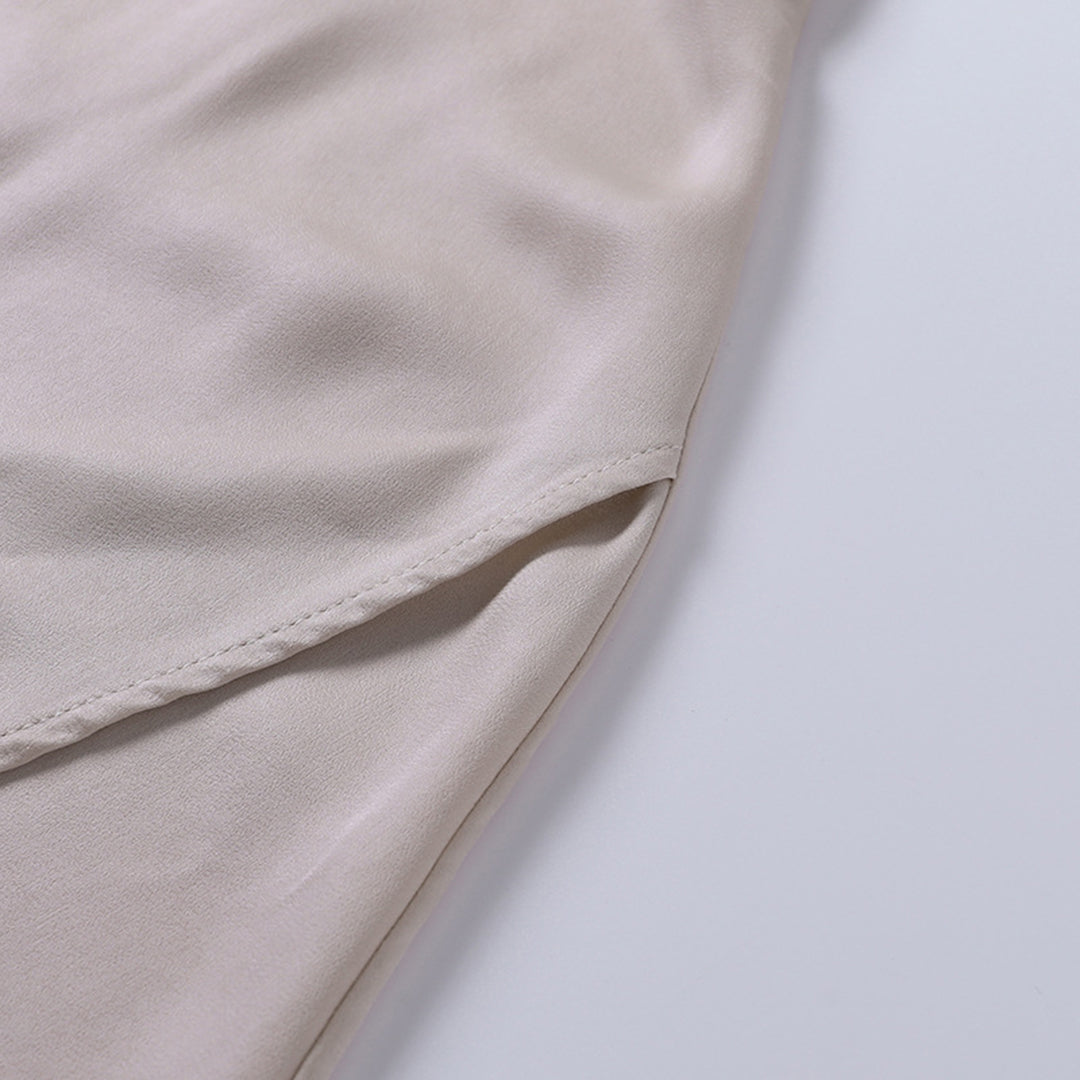 Wrap maxi dress side slit detail showing fabric drape