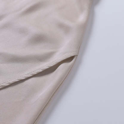 Wrap maxi dress side slit detail showing fabric drape
