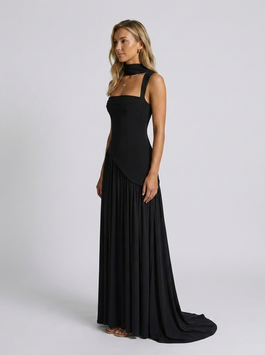 Solara Square Neck Maxi Dress - Black