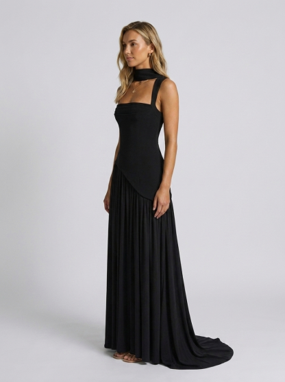 Solara Square Neck Maxi Dress - Black