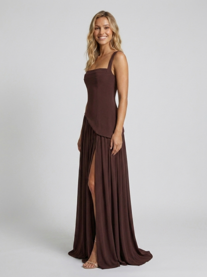 Solara Square Neck Maxi Dress - Chocolate Brown
