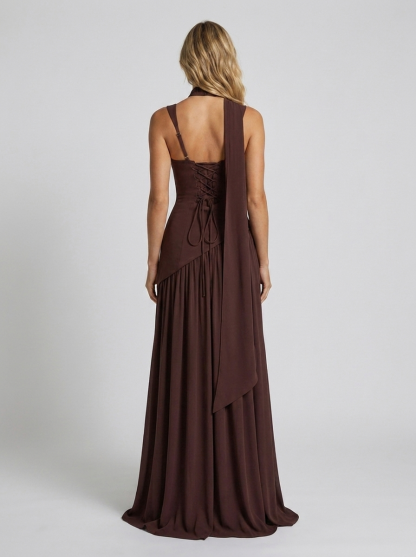 Solara Square Neck Maxi Dress - Chocolate Brown