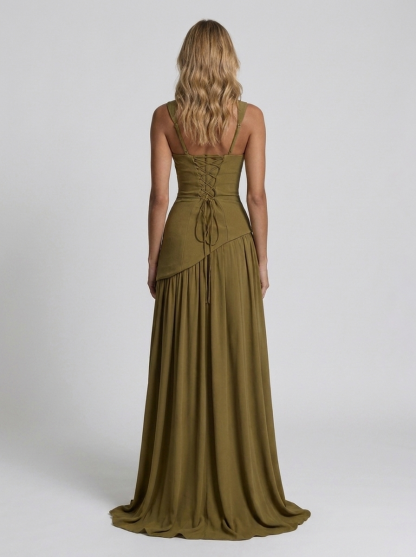 Solara Square Neck Maxi Dress - Olive Green