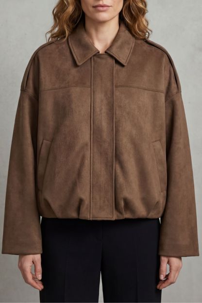 Solenné Suede Pleated Oversized Bomber Jacket