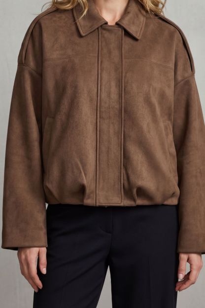 Solenné Suede Pleated Oversized Bomber Jacket
