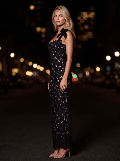 Solenne Bow Strap Maxi Dress - Black