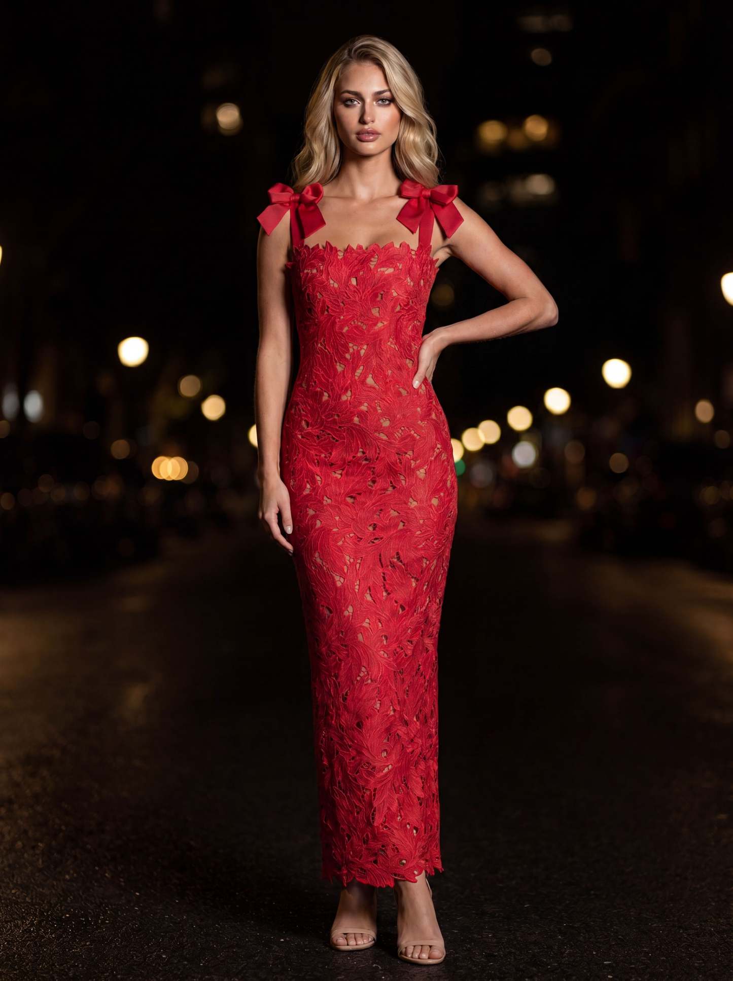 Solenne Bow Strap Maxi Dress - Red