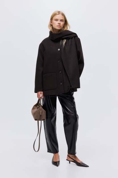 Solveig Detachable Shawl Collar Coat - Dark Brown