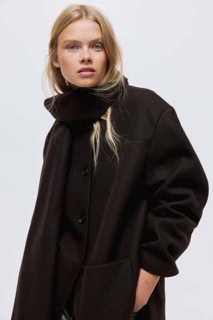 Solveig Detachable Shawl Collar Coat - Dark Brown
