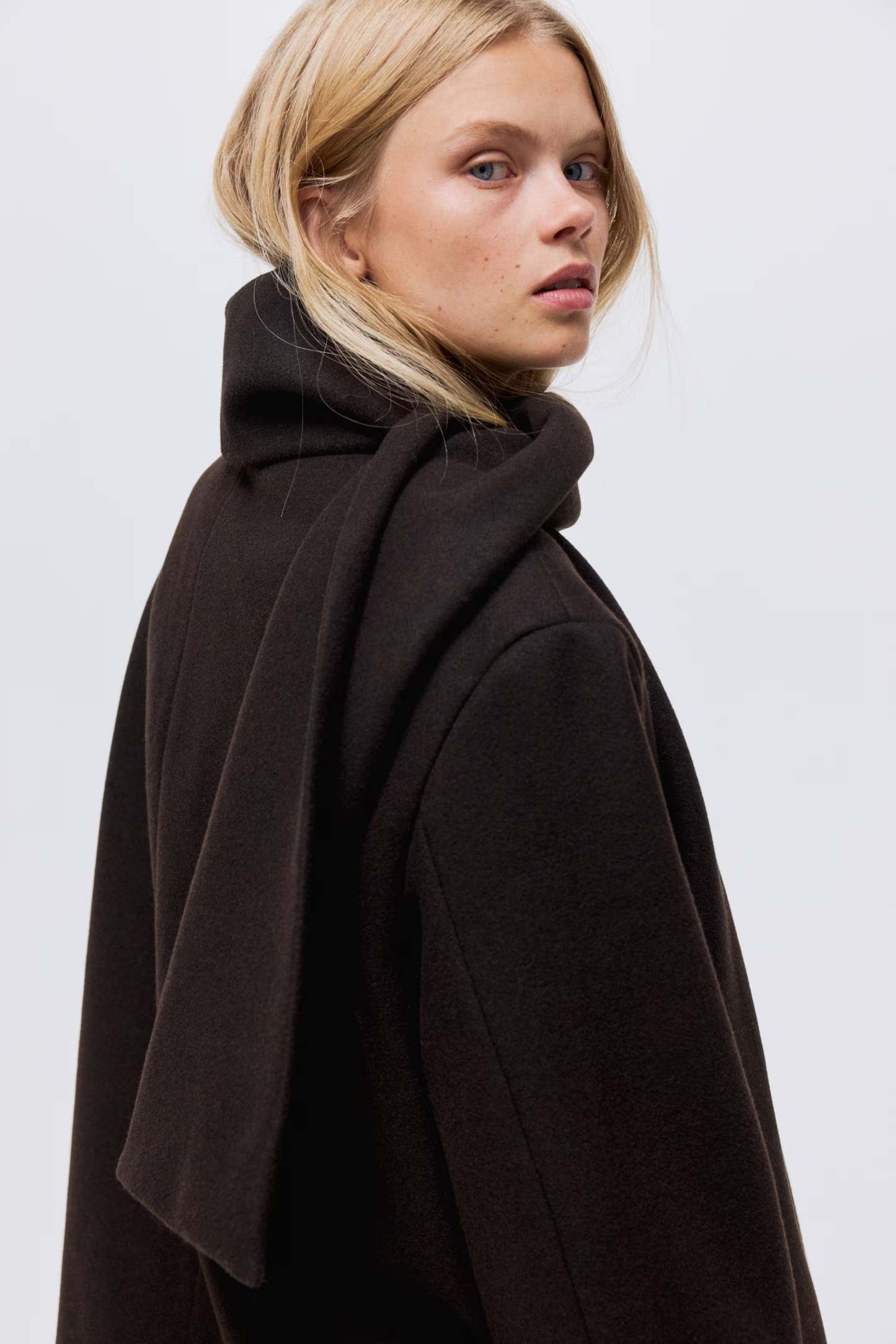 Solveig Detachable Shawl Collar Coat - Dark Brown