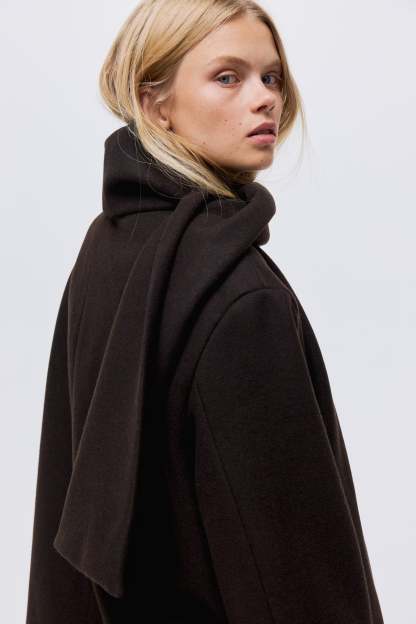 Solveig Detachable Shawl Collar Coat - Dark Brown