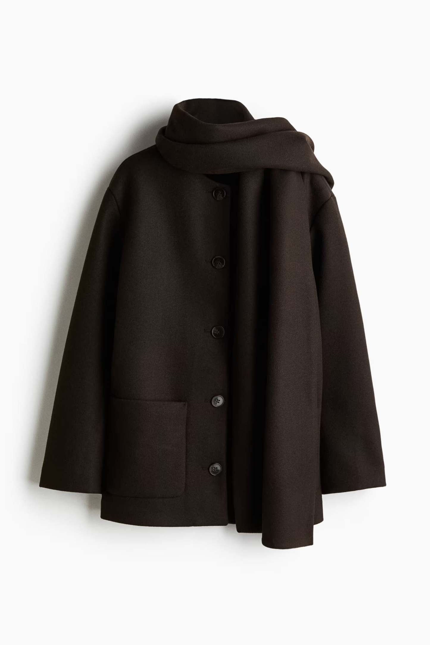 Solveig Detachable Shawl Collar Coat - Dark Brown