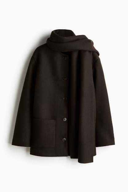 Solveig Detachable Shawl Collar Coat - Dark Brown