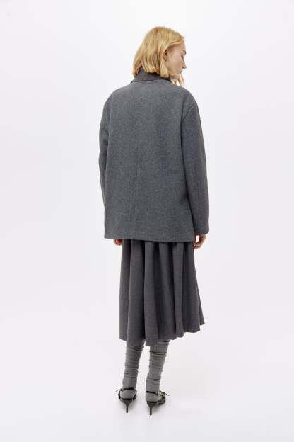 Solveig Detachable Shawl Collar Coat - Dark Gray