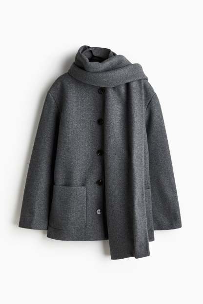 Solveig Detachable Shawl Collar Coat - Dark Gray