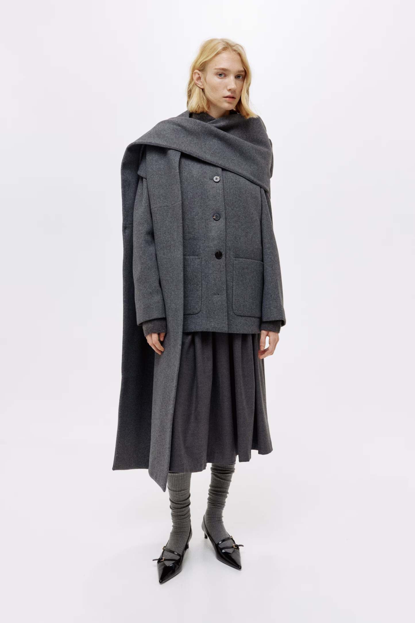 Solveig Detachable Shawl Collar Coat - Dark Gray