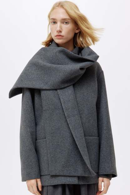 Solveig Detachable Shawl Collar Coat - Dark Gray