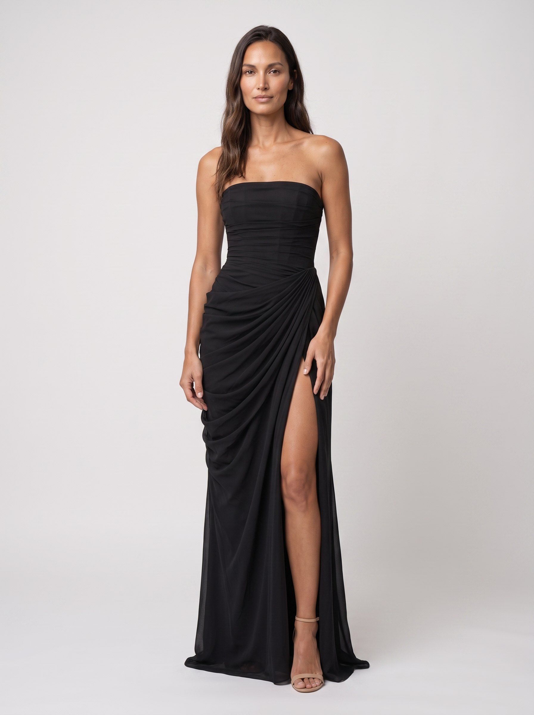 Thora Strapless Slit Maxi Dress - Black