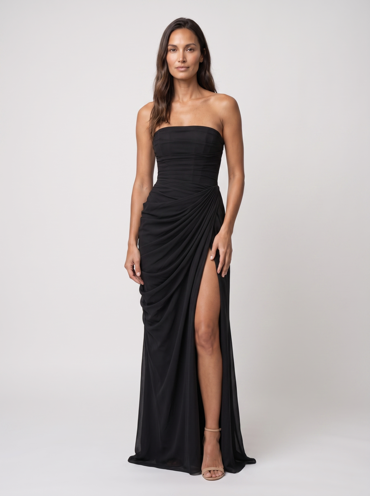 Thora Strapless Slit Maxi Dress - Black