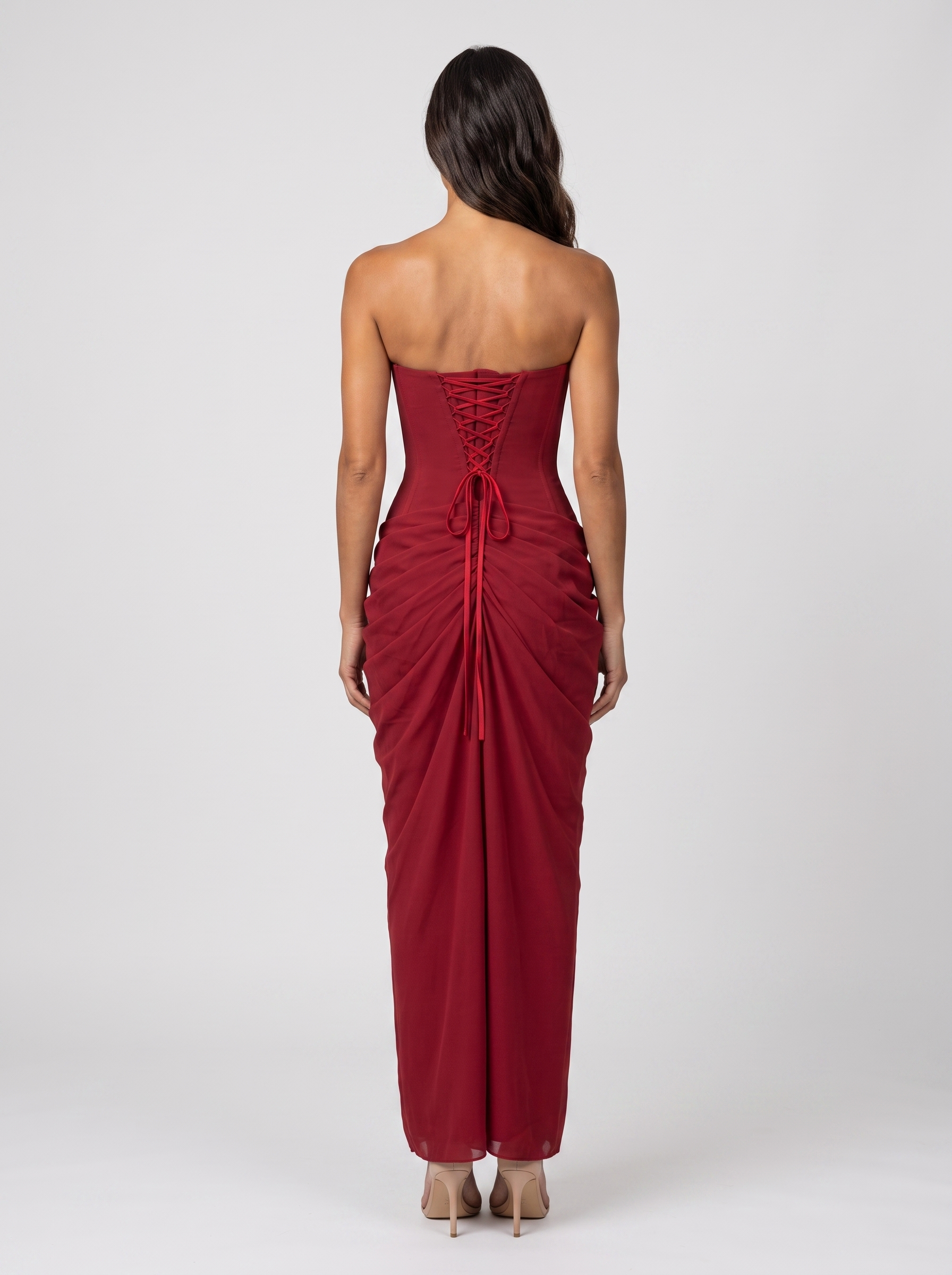 Thora Strapless Slit Maxi Dress - Burgundy