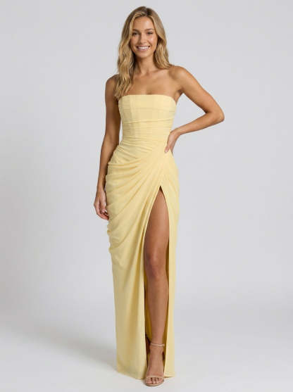 Thora Strapless Slit Maxi Dress - Butter Yellow