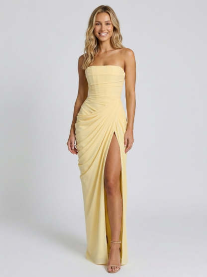Thora Strapless Slit Maxi Dress - Butter Yellow