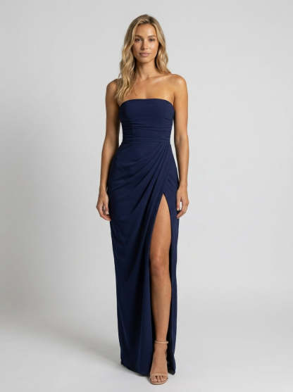 Thora Strapless Slit Maxi Dress - Navy
