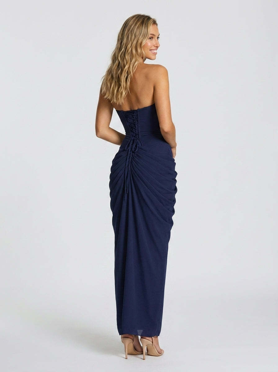 Thora Strapless Slit Maxi Dress - Navy