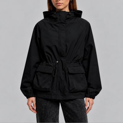 Tori Waterproof Drawstring Hooded Jacket - Black