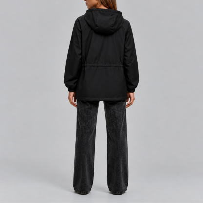 Tori Waterproof Drawstring Hooded Jacket - Black