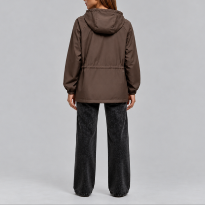 Tori Waterproof Drawstring Hooded Jacket - Brown