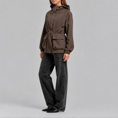 Tori Waterproof Drawstring Hooded Jacket - Brown