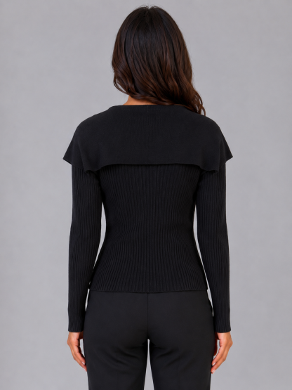 Ulani Gold Button Cape Collar Cardigan - Black