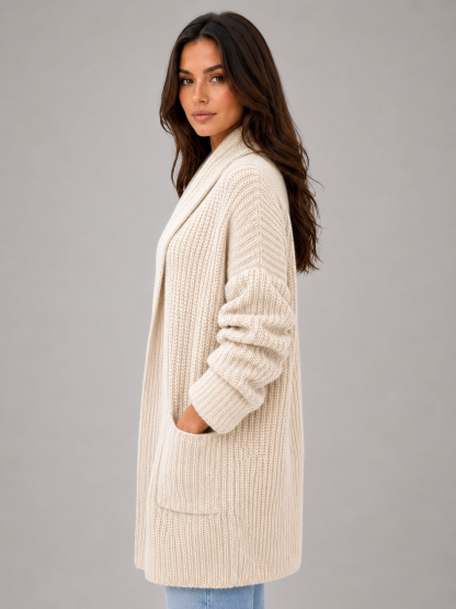 Usha Open Front Longline Cardigan - Beige