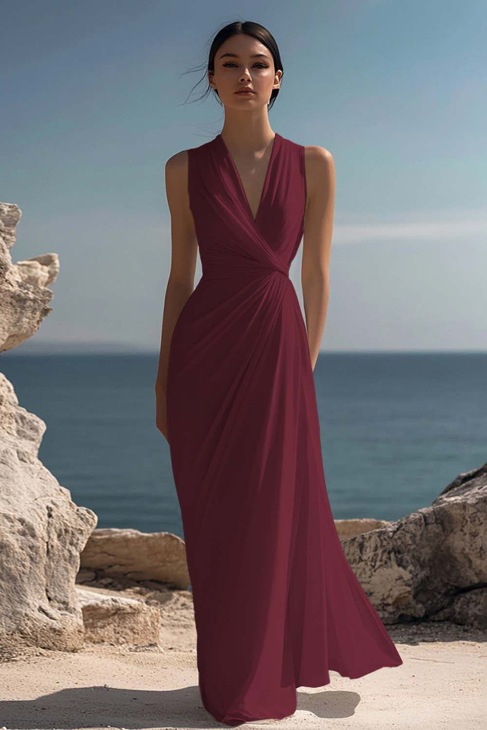 Vada Chiffon Maxi Dress - Burgundy